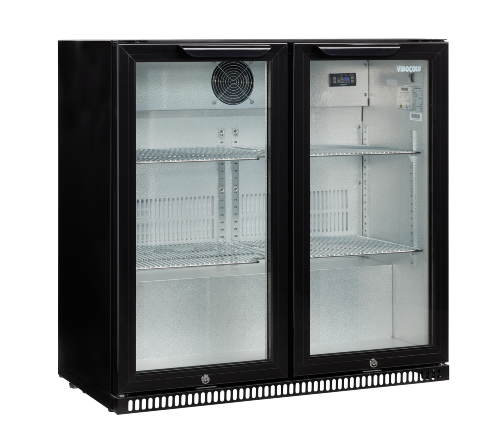 Energioptimeret back bar med to selvlukkende glasdøre.